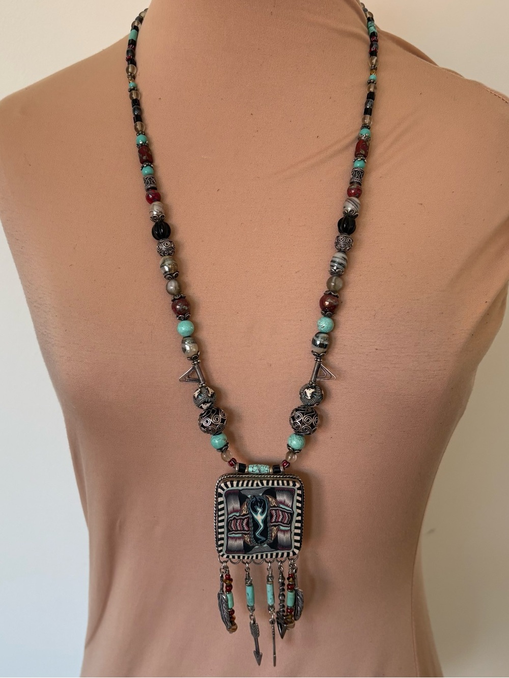 Native American South West Handcrafted Silver Clay Millefiori Canework Necklace